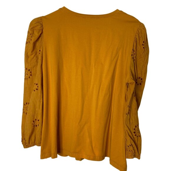 Jack + Avery Mustard Yellow Puff Sleeve Eyelet Top Women’s Plus Size 1X Boho - Picture 2 of 6